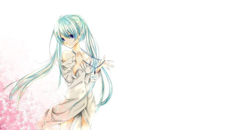 Anime Girl with Blue Hair — White, Calm, Spring, Digital Art