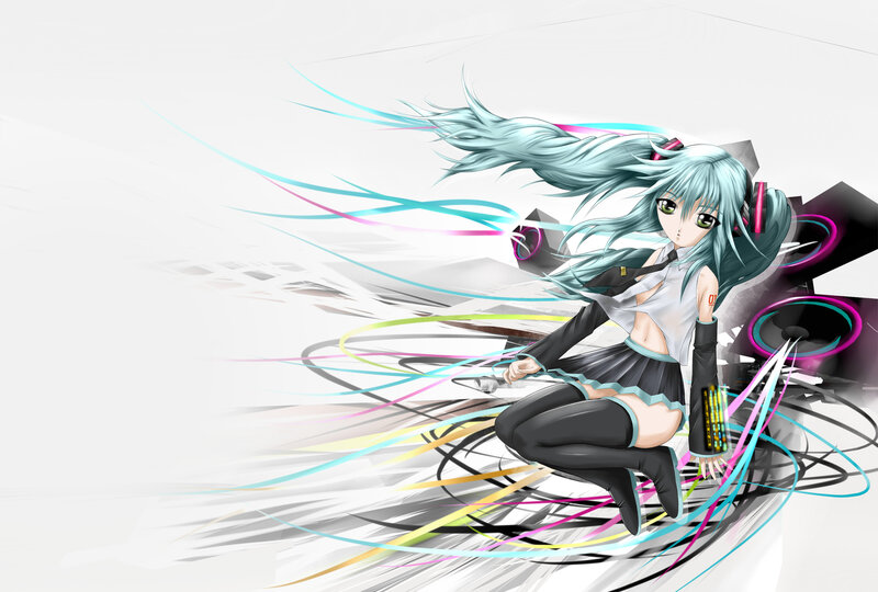 Anime Girl with Blue Hair — White, Dynamic