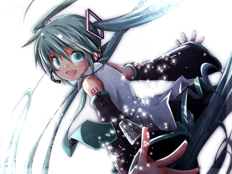 Anime Girl with Blue Hair — White, Playful