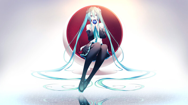 Anime Girl with Blue Hair — White, Serene, Digital Art