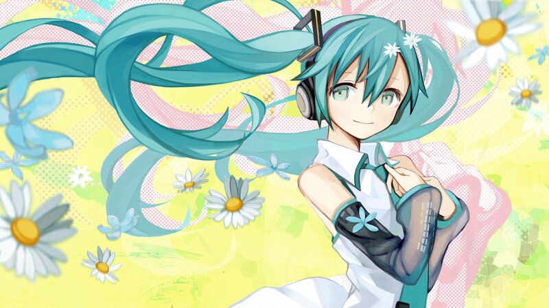 Anime Girl with Blue Hair — Yellow, Cheerful, Spring