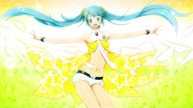 Anime Girl with Blue Hair — Yellow, Happy