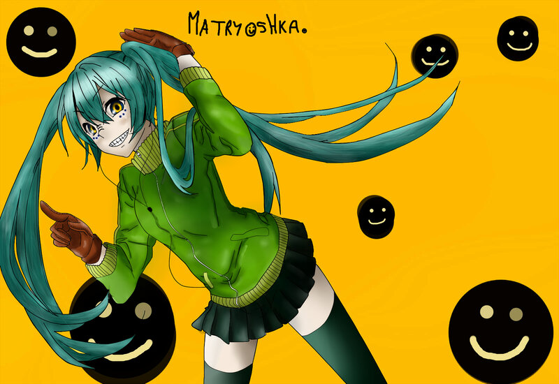 Anime Girl with Blue Hair — Yellow, Playful