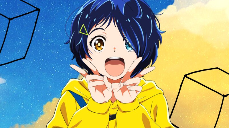 Anime Girl with Blue Hair — Yellow, Surprised