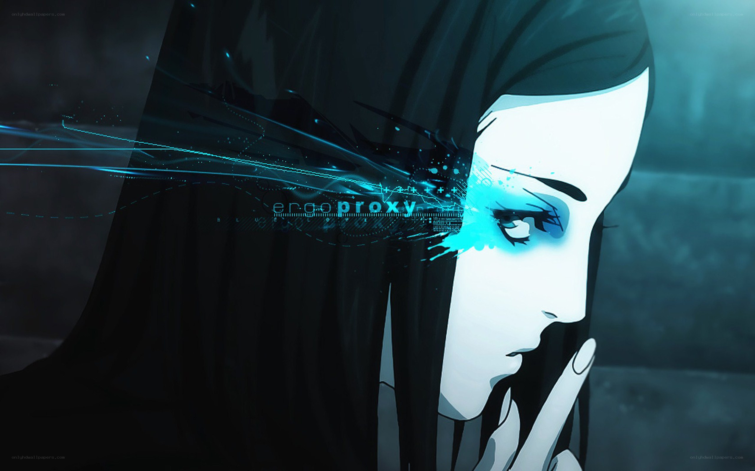 anime girl with blue light