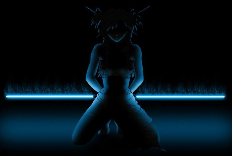 anime girl with blue lightsaber
