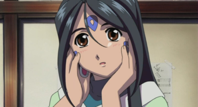 anime girl with blue markings