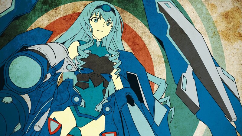 anime girl with blue mech