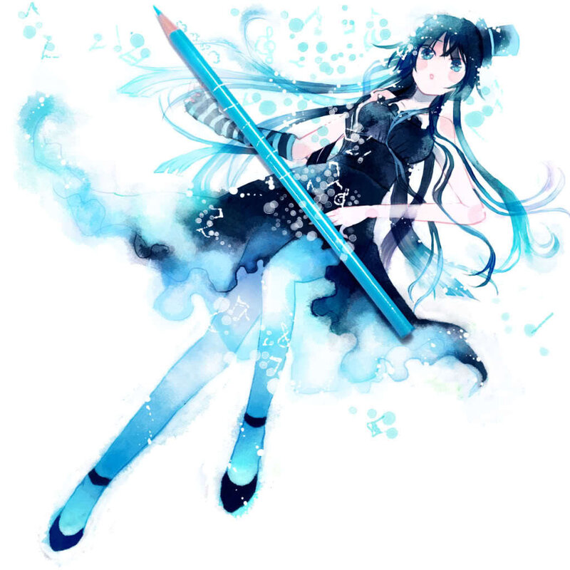 anime girl with blue pencil