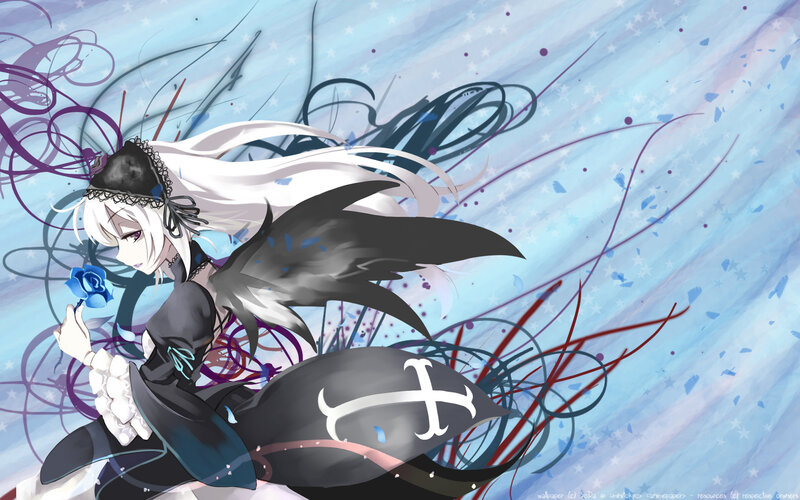 anime girl with blue rose