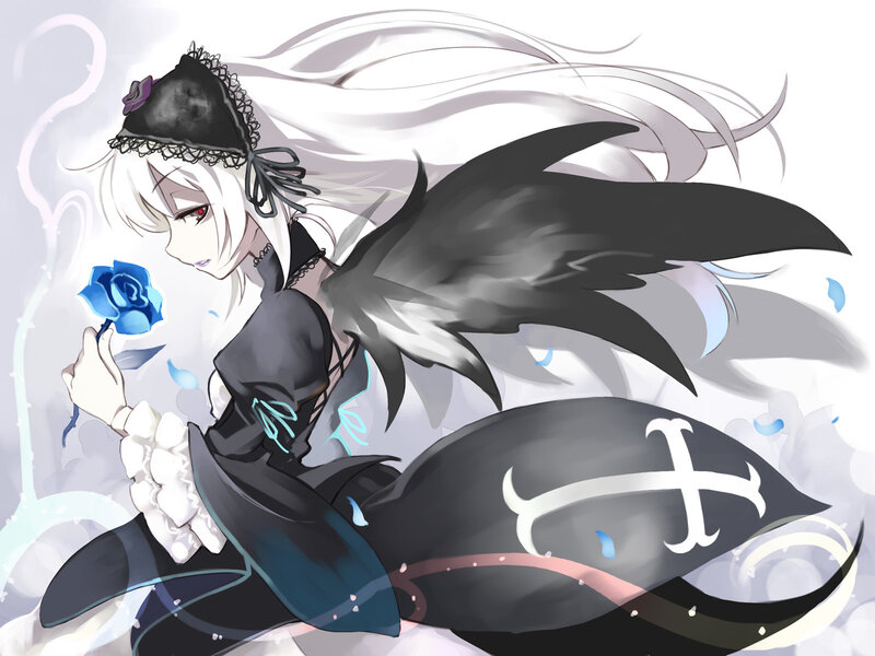 anime girl with blue rose