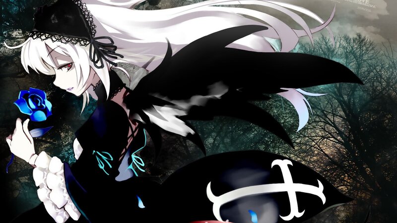 anime girl with blue rose