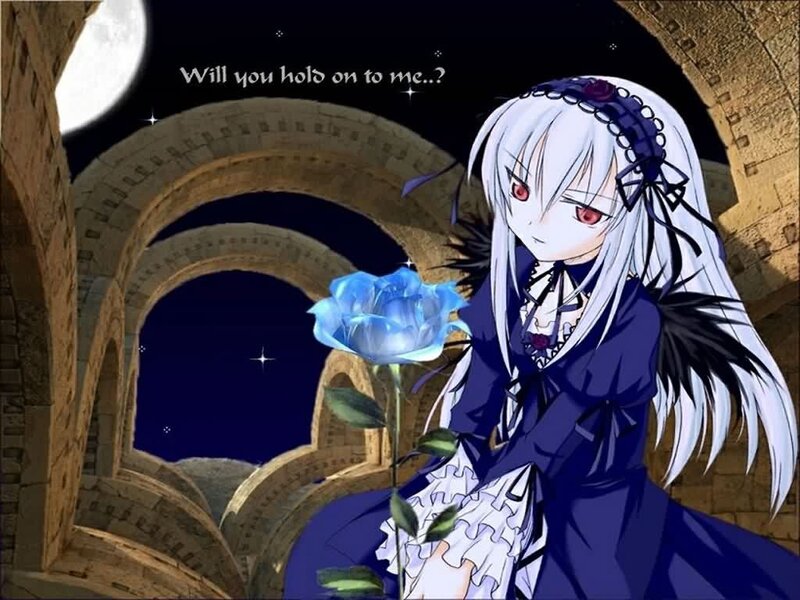 anime girl with blue rose