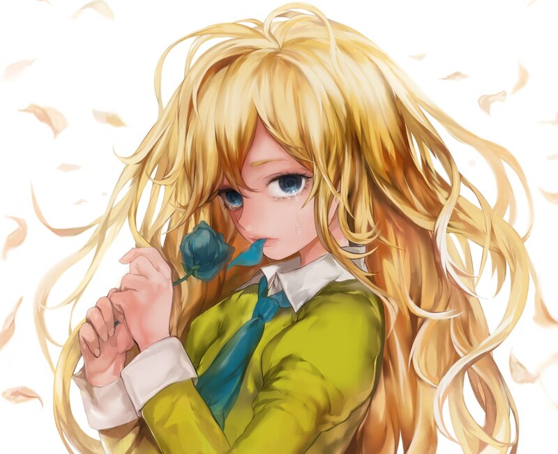 Anime girl with blue rose
