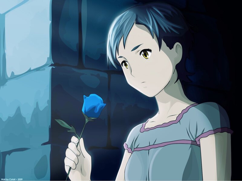 anime girl with blue rose
