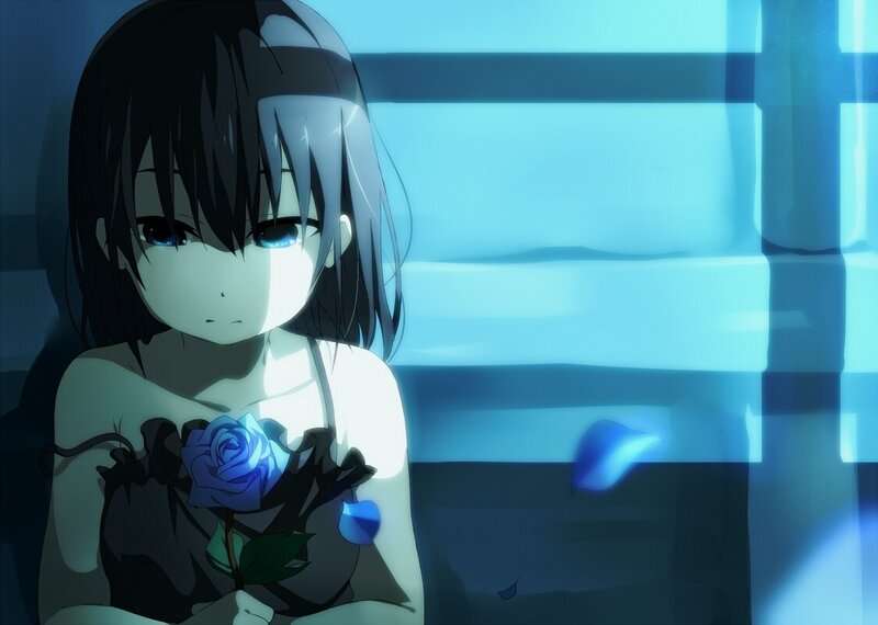 anime girl with blue rose