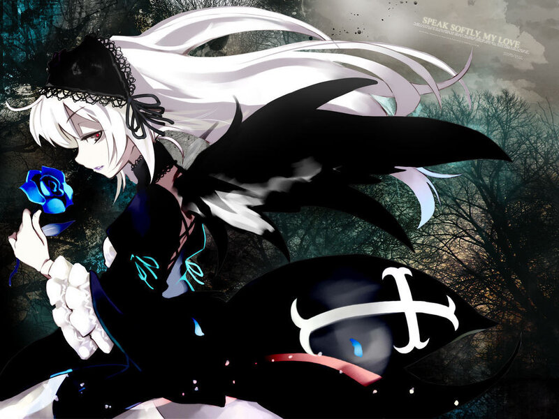 anime girl with blue rose