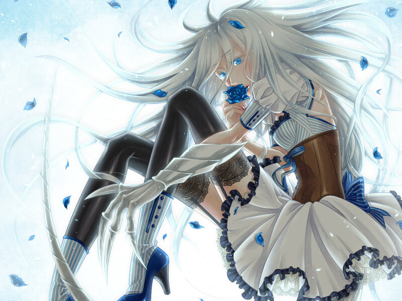 Anime Girl with Blue Rose — White