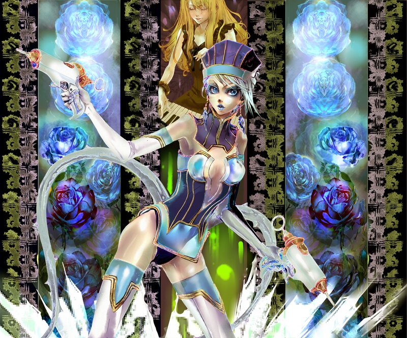 anime girl with blue roses
