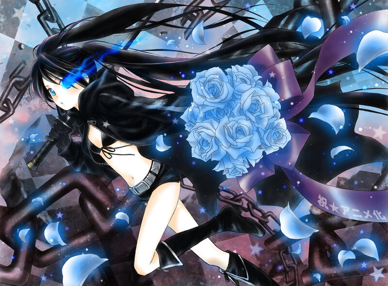 anime girl with blue roses