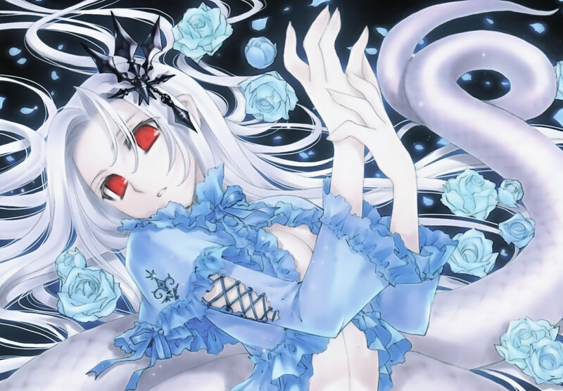 anime girl with blue roses