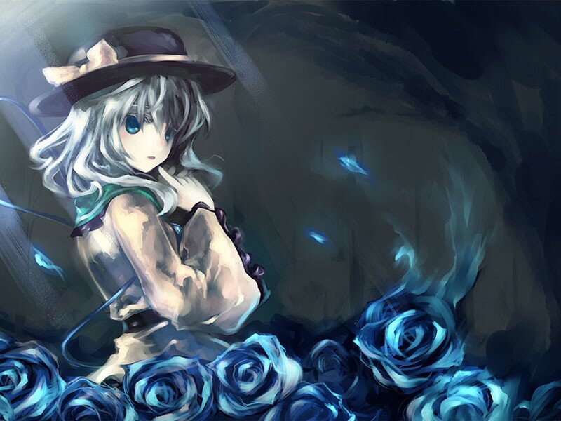 anime girl with blue roses