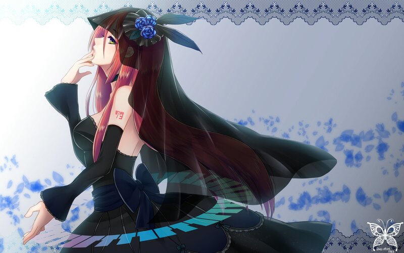 anime girl with blue roses