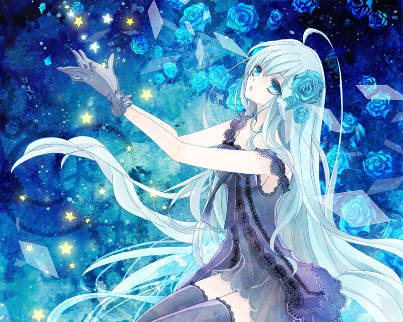 Anime Girl with Blue Roses — Dreamy