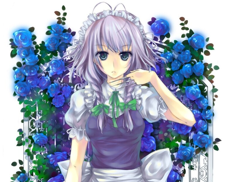 Anime Girl with Blue Roses — Purple