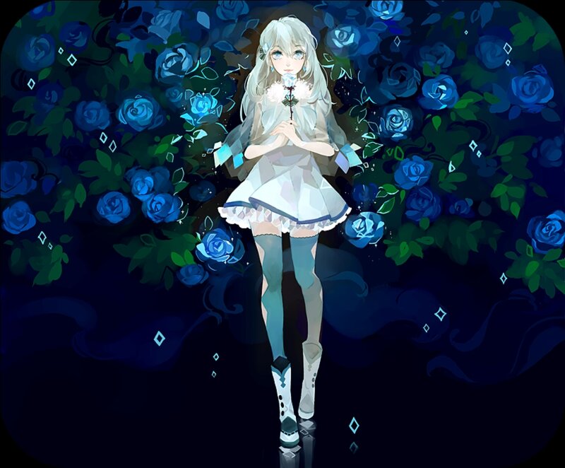 Anime Girl with Blue Roses — Serene