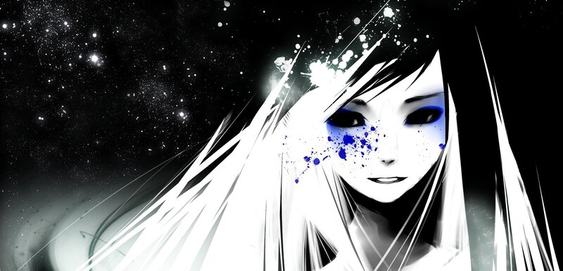 anime girl with blue splatters