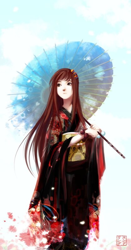 anime girl with blue umbrella