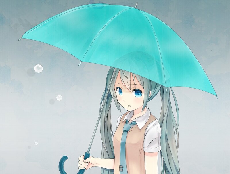 Anime girl with blue umbrella