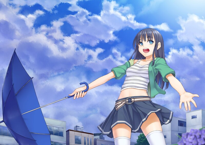 anime girl with blue umbrella