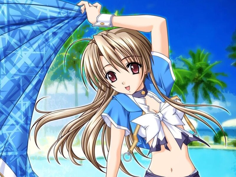 anime girl with blue umbrella