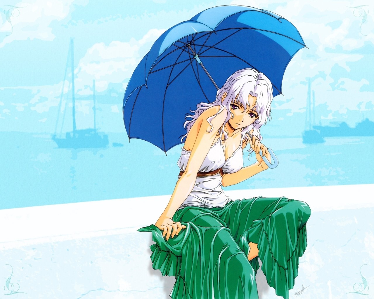anime girl with blue umbrella