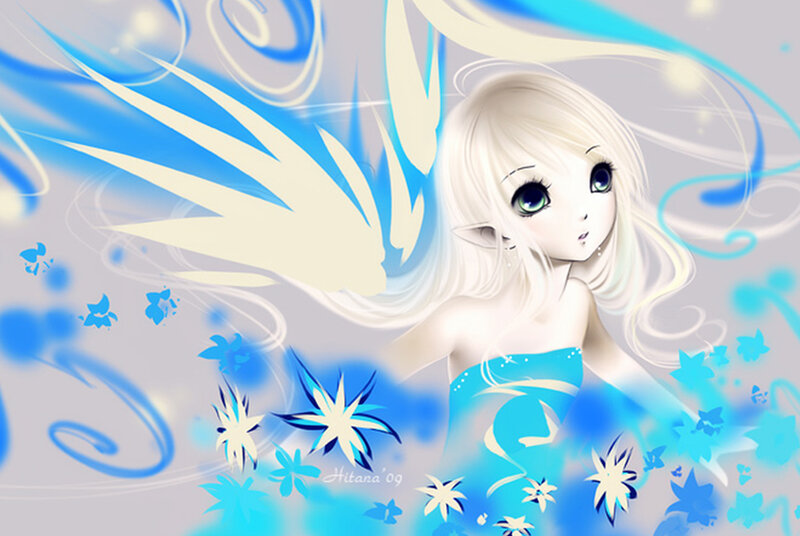 Anime girl with blue wings