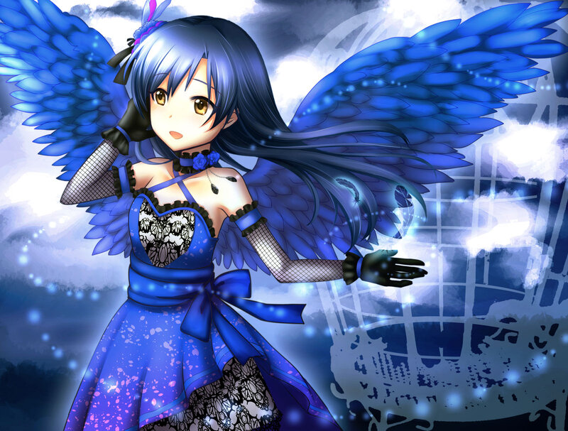 Anime Girl with Blue Wings — Dramatic, Night