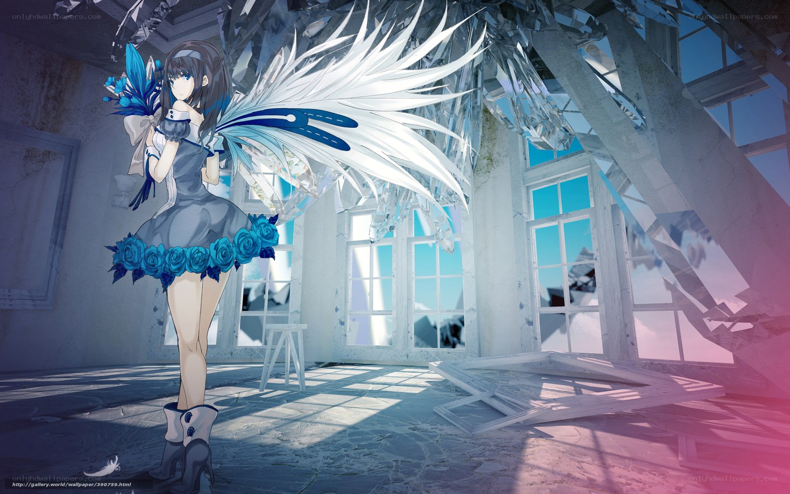 Anime girl with blue wings