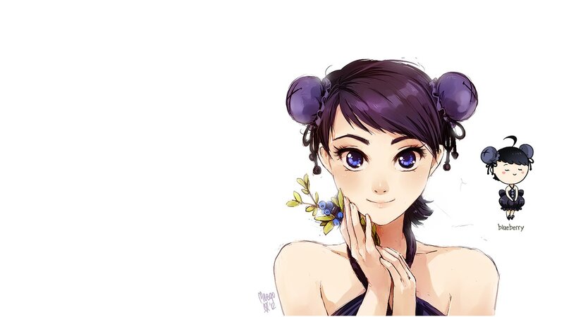 Anime Girl with Blueberries — Purple