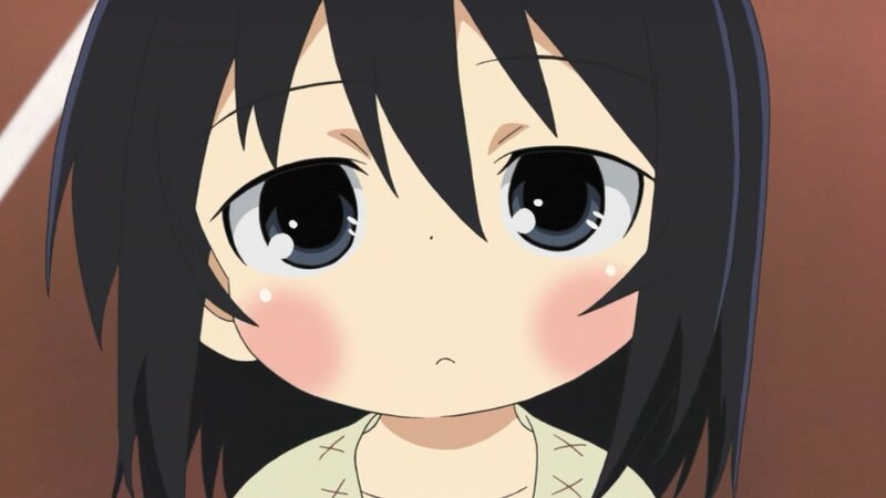 Anime Girl with Blush — Black, Innocent, Eyes, Hair, Pink