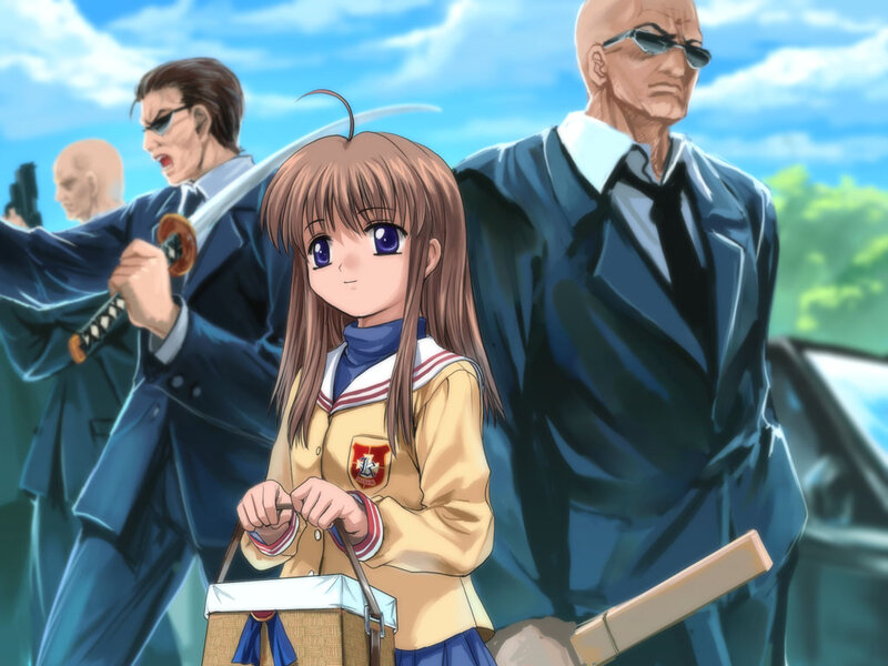 anime girl with bodyguards
