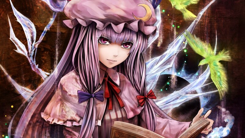 anime girl with book and birds