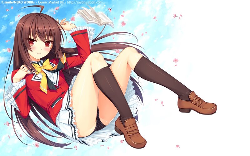 Anime girl with book and cherry blossoms