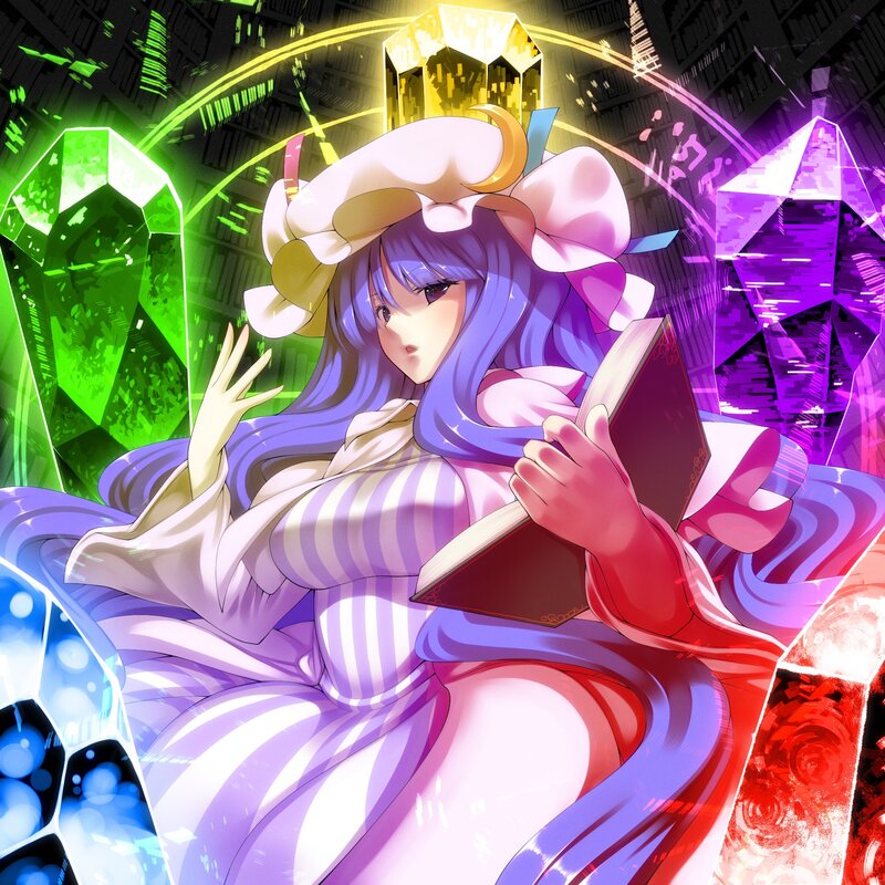 anime girl with book and crystals
