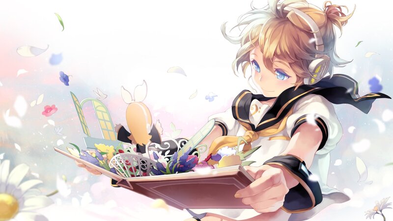 anime girl with book and flowers