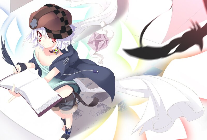 Anime girl with book and hat