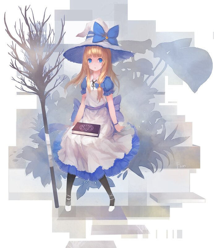 anime girl with book and hat