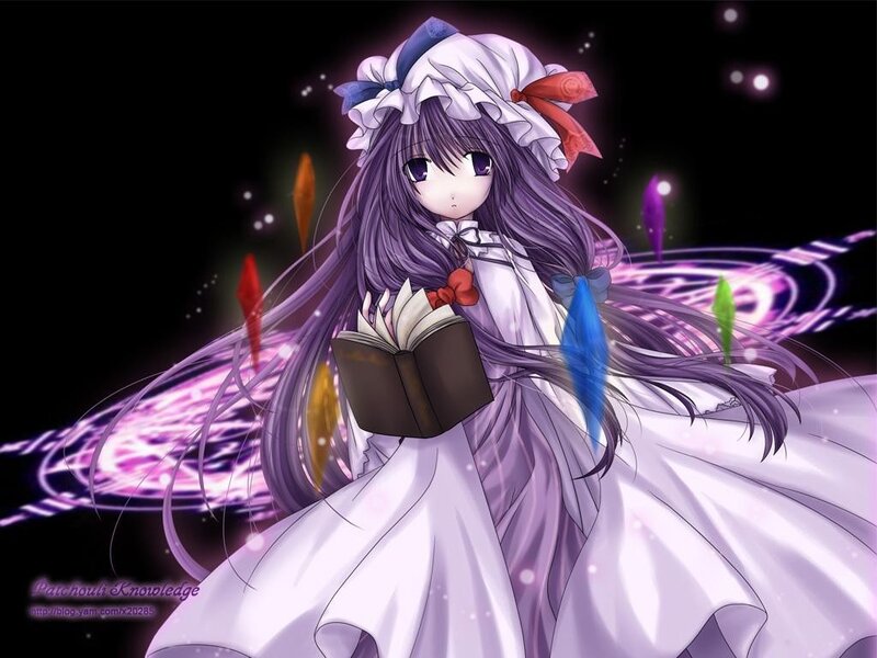 anime girl with book and magic