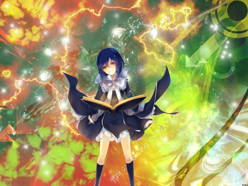 Anime girl with book and magic